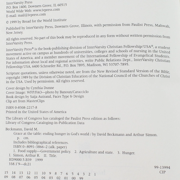 Grace at the Table by Simon & Beckmann 1999 Paperback - Good Condition