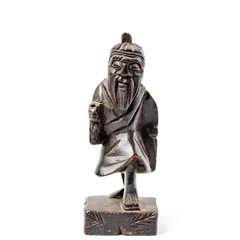 Vintage Hand Carved Dark Wood Asian Man Figurine 4 Inch Missing Staff