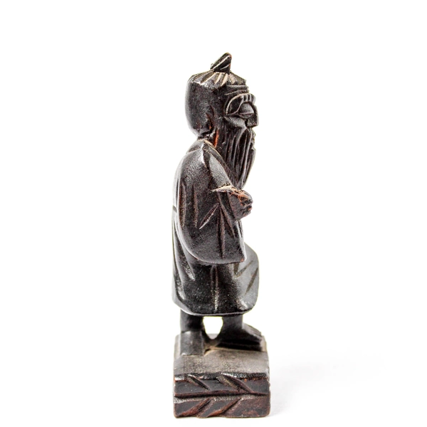 Vintage Hand Carved Dark Wood Asian Man Figurine 4 Inch Missing Staff