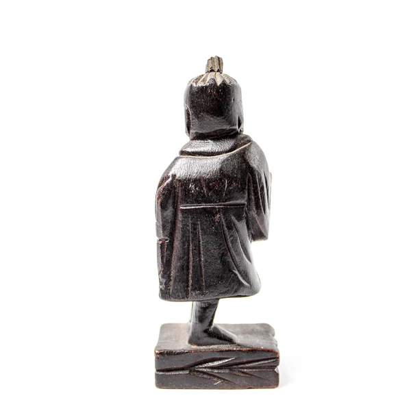 Vintage Hand Carved Dark Wood Asian Man Figurine 4 Inch Missing Staff