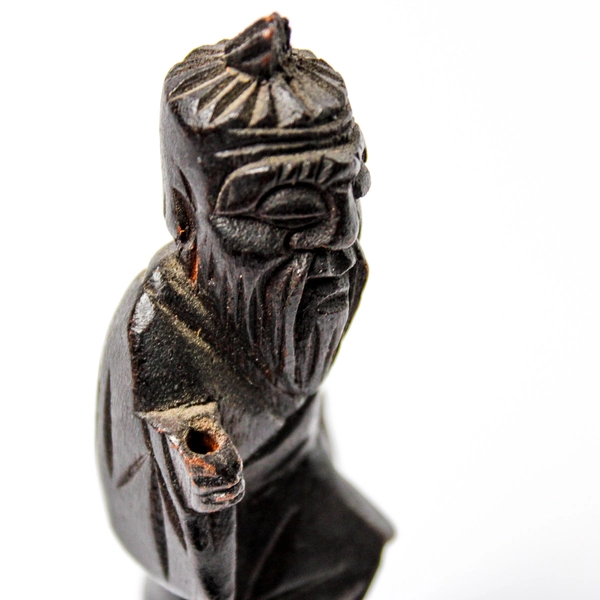 Vintage Hand Carved Dark Wood Asian Man Figurine 4 Inch Missing Staff