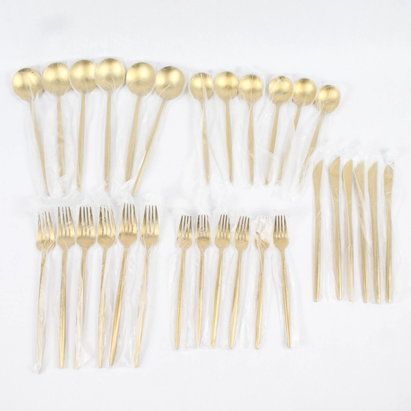 30 Piece Set Fameware Stainless Steel Flatware Satin Gold