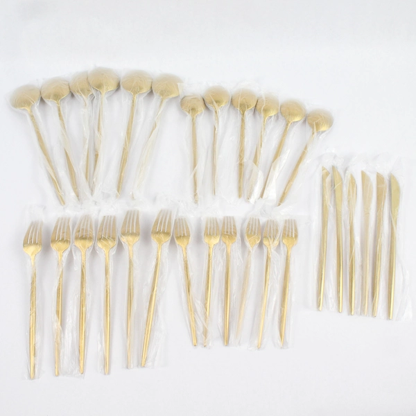 30 Piece Set Fameware Stainless Steel Flatware Satin Gold
