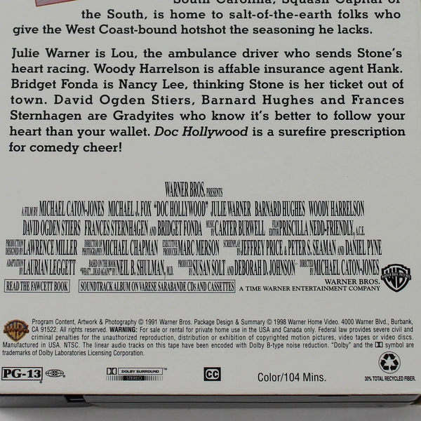 Doc Hollywood VHS 1991 Warner Bros Woody Harrelson Michael J Fox
