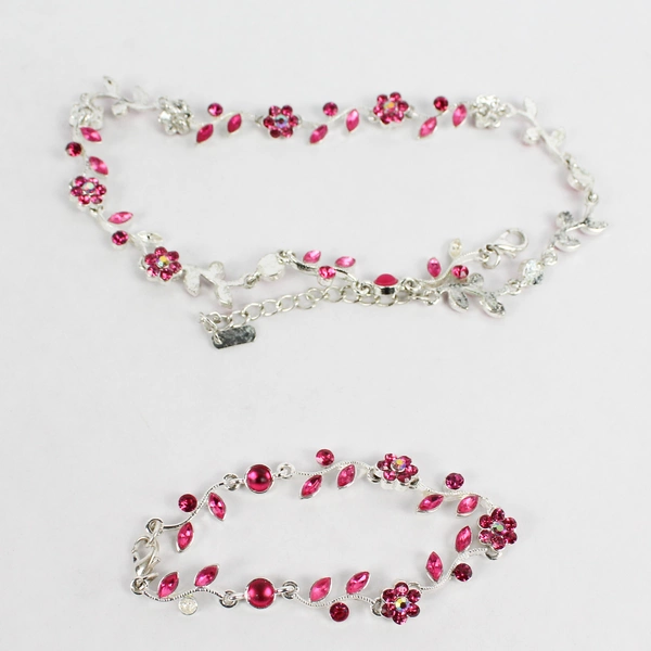 Christina Collection Pink Floral Choker Necklace And Bracelet Set