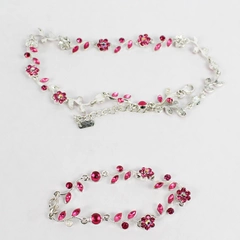 Christina Collection Pink Floral Choker Necklace And Bracelet Set