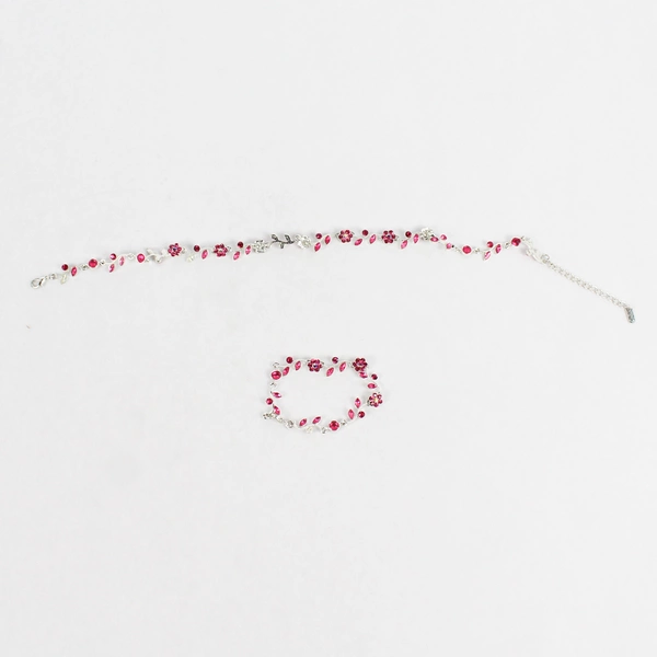 Christina Collection Pink Floral Choker Necklace And Bracelet Set