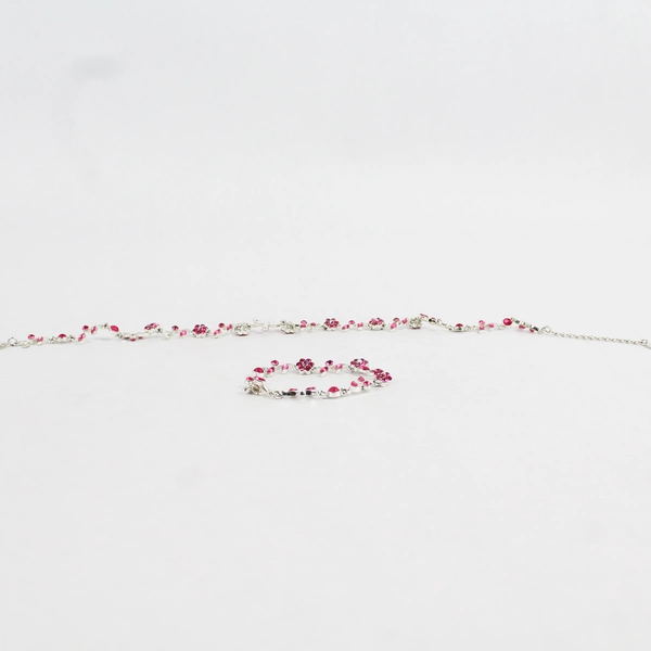 Christina Collection Pink Floral Choker Necklace And Bracelet Set