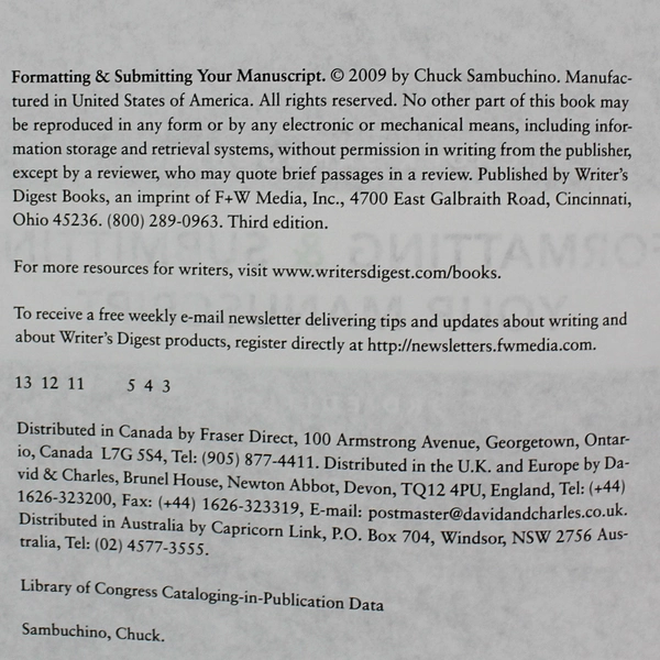 Formatting & Submitting Your Manuscript 3rd Ed. by Sambuchino - Pre-Owned PB