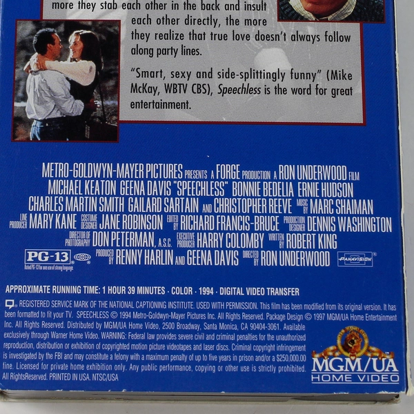Speechless VHS 1997 Movie Time Michael Keaton Geena Davis
