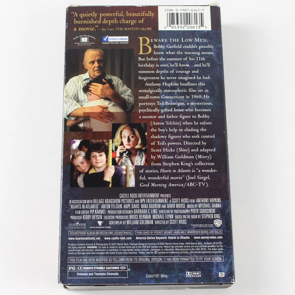 Hearts in Atlantis VHS 2001 Warner Bros Anthony Hopkins