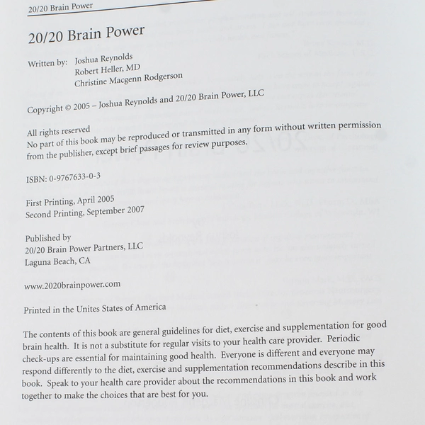 20/20 Brain Power by Joshua Reynolds - Calm Sharp Mind, 2005 Paperback