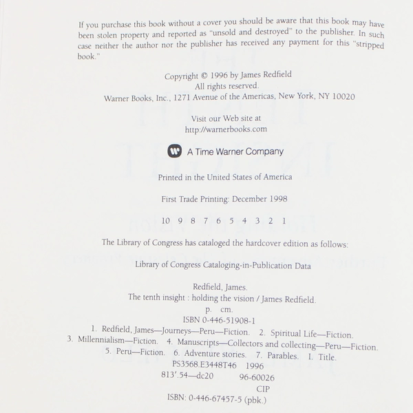 The Tenth Insight Holding the Vision by James Redfield 1998 Paperback