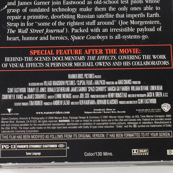 Space Cowboys VHS 2001 Warner Bros Clint Eastwood Tommy Lee Jones