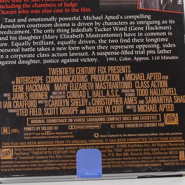 Class Action VHS 1991 Fox Video Gene Hackman Mary Elizabeth Monstrantonio