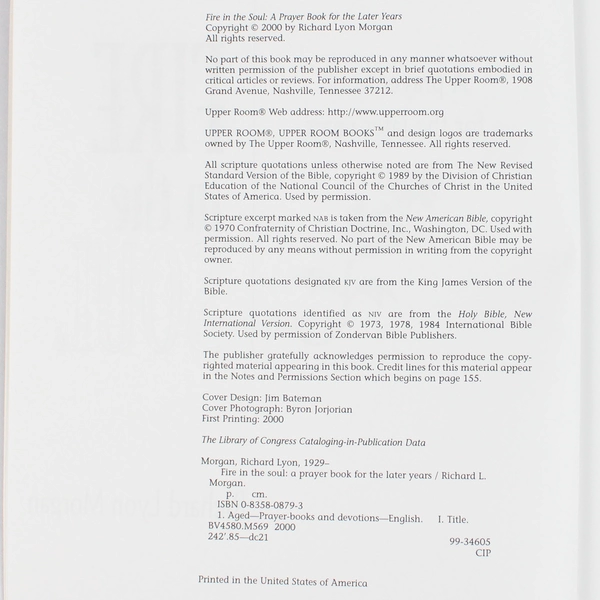 Fire in the Soul: A Prayer Book for the Later Years by Richard Lyon Morgan 2000