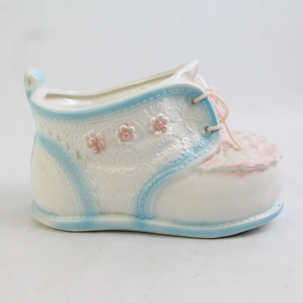 Vintage Ceramic Baby Shoe Planter With The Lace