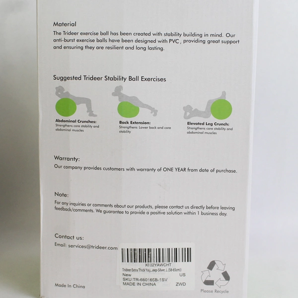 Trideer Extra Thick Yoga Exercise Ball w/ Quick Pump, Large Silver PVC 23-26 in