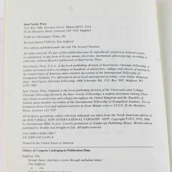 Sexual Chaos by Tim Stafford 1993 Paperback - Good Pre-Owned Condition