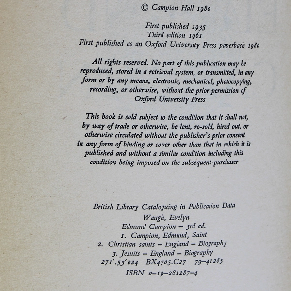 Vintage Edmund Campion by Evelyn Waugh Biography 1980 Paperback