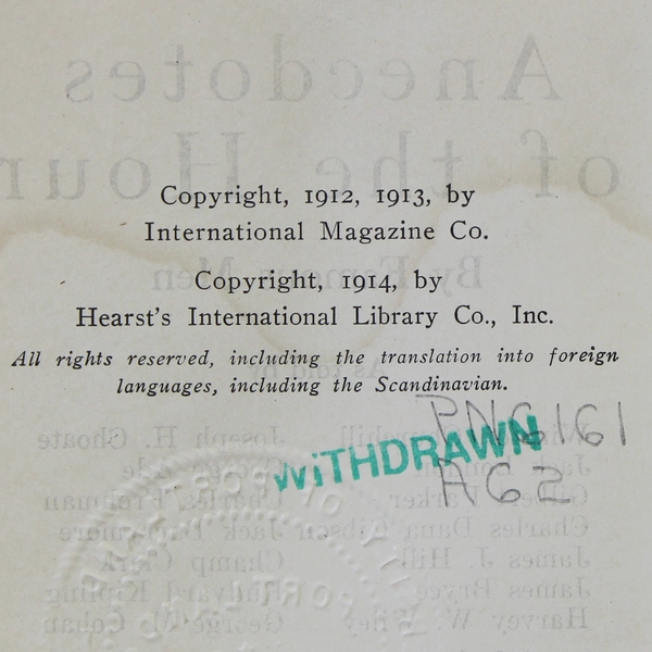 Antique Anecdotes of the Hour By Famous Men 1914 Hardcover