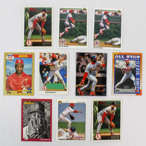 Lot of 10 Ozzie Smith Cardinals Baseball Cards - Good Condition