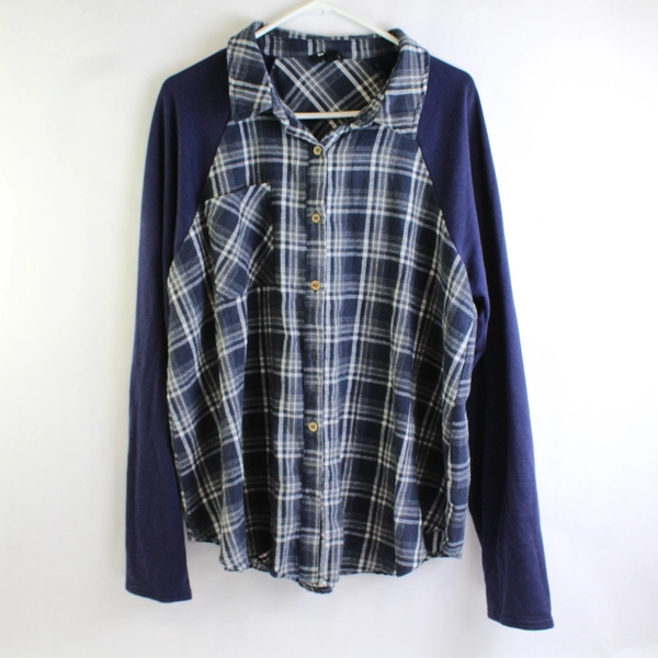 Heyson Women's Purple Blue Plaid Shacket Button Up Size 1XL