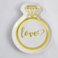 Greenbrier White With Gold Engagement Ring Accent Ceramic Trinket Jewelry Tray