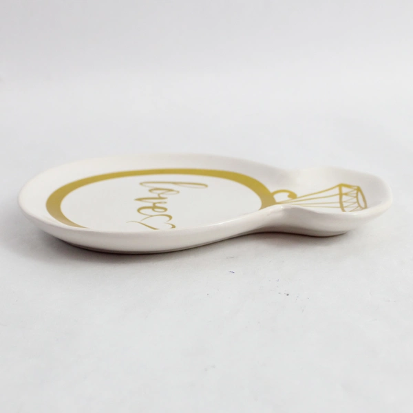 Greenbrier White With Gold Engagement Ring Accent Ceramic Trinket Jewelry Tray