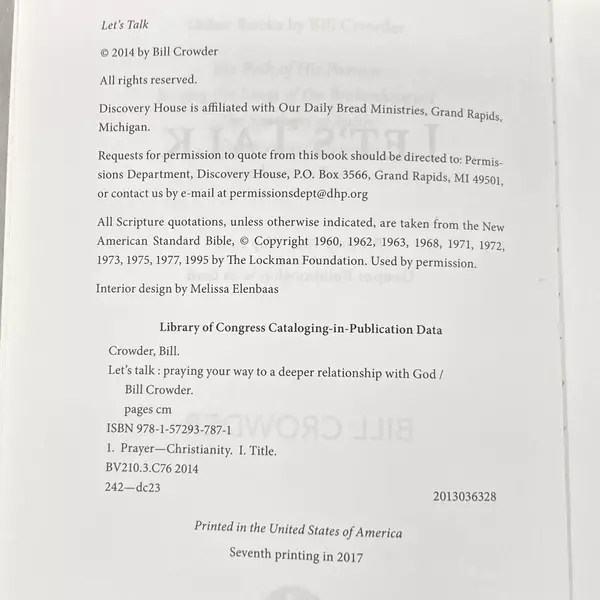 Let's Talk by Bill Crowder 2014 Paperback - Prayer & Relationship with God