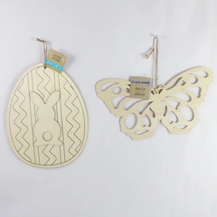 Lot of 2 Crafter's Square Hanging Wooden Decorations for Spring Painting Crafts