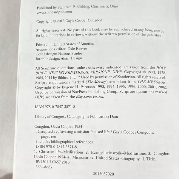 Disrupted by Gayla Cooper Congdon 2013 PB Cultivating Mission-Focused Life