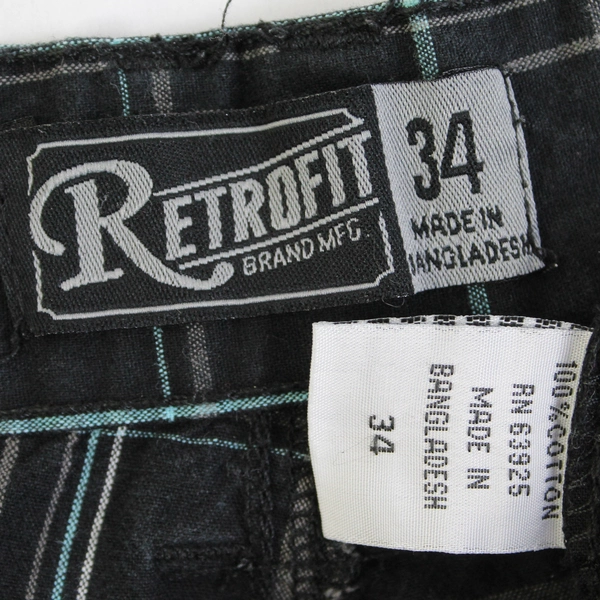 Retrofit Men's Plaid 10.5 Inch Black Shorts Size 34
