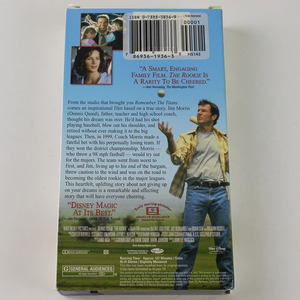 The Rookie VHS 2002 Disney Dennis Quaid Baseball Family Movie