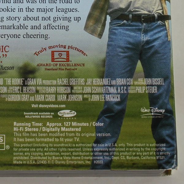 The Rookie VHS 2002 Disney Dennis Quaid Baseball Family Movie