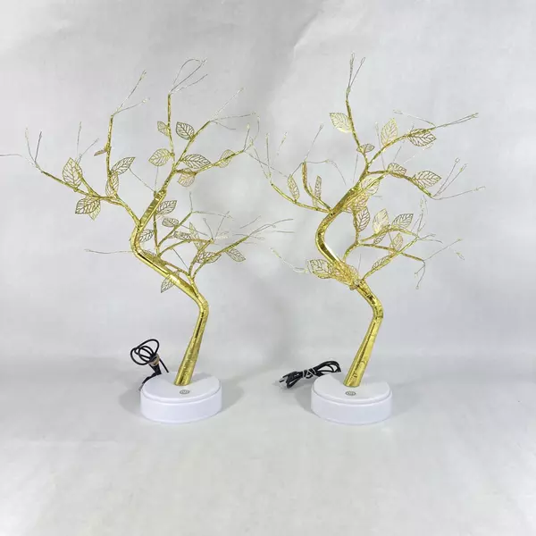 Set Of 2 Artificial LED Tree Lamps Gold Foil USB Powered