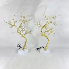 Set Of 2 Artificial LED Tree Lamps Gold Foil USB Powered