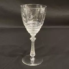 Vintage Rock Sharpe Crystal Wine Glass Embossed Floral Diamond Stem 7.75"