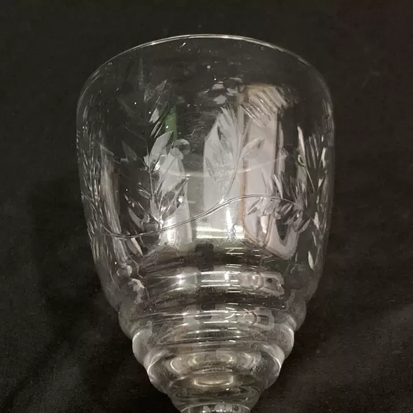 Vintage Rock Sharpe Crystal Wine Glass Embossed Floral Diamond Stem 7.75"