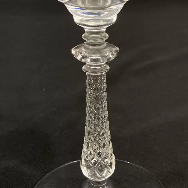 Vintage Rock Sharpe Crystal Wine Glass Embossed Floral Diamond Stem 7.75"