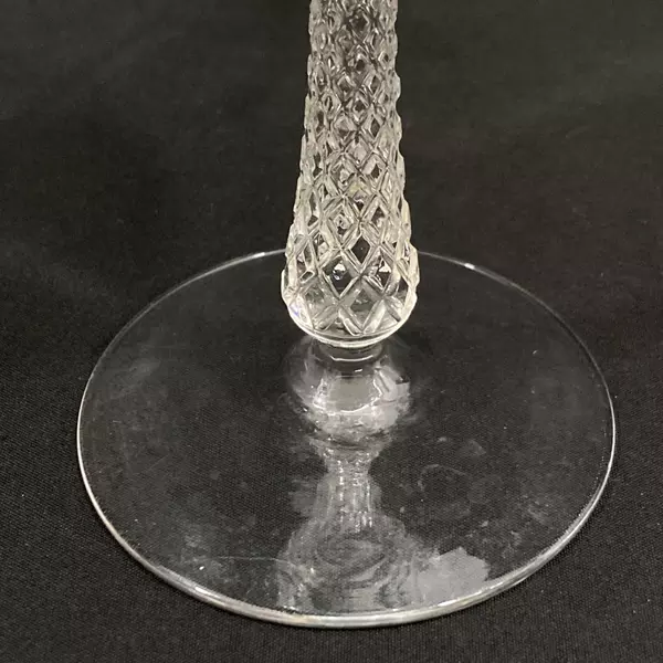 Vintage Rock Sharpe Crystal Wine Glass Embossed Floral Diamond Stem 7.75"