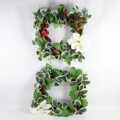 Set of 2 Square-Shaped Artificial Christmas Wreaths Holiday Decor 14" x 14"