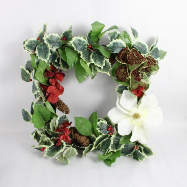 Set of 2 Square-Shaped Artificial Christmas Wreaths Holiday Decor 14" x 14"