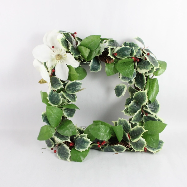 Set of 2 Square-Shaped Artificial Christmas Wreaths Holiday Decor 14" x 14"