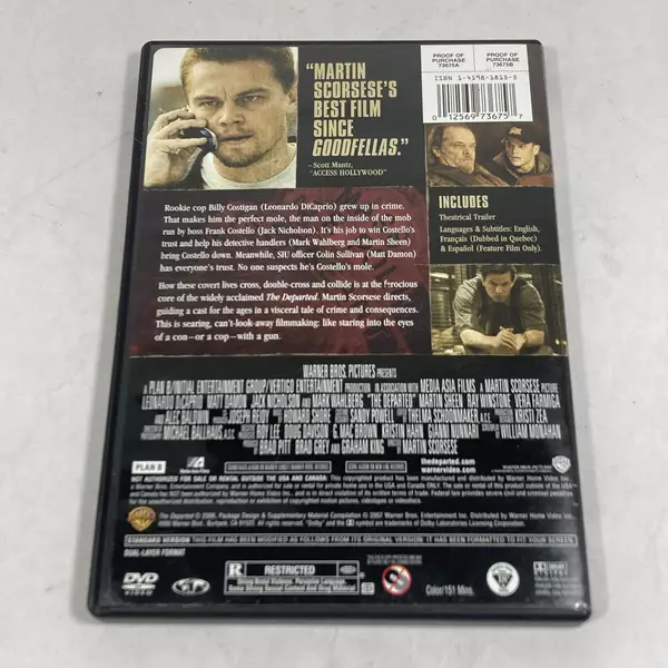 The Departed DVD 2007 Warner Bros. DiCaprio Damon Wahlberg - Pre-Owned