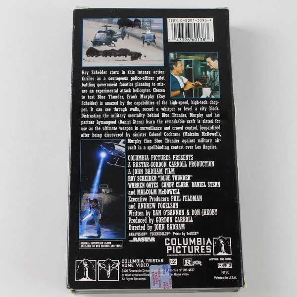 Blue Thunder VHS 1993 Columbia Pictures Roy Scheider