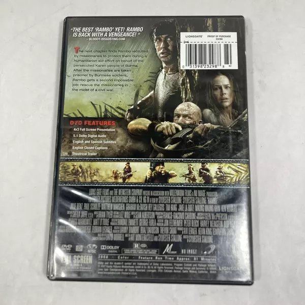 Rambo DVD 2008 Full Screen Lionsgate Sylvester Stallone - Pre-Owned