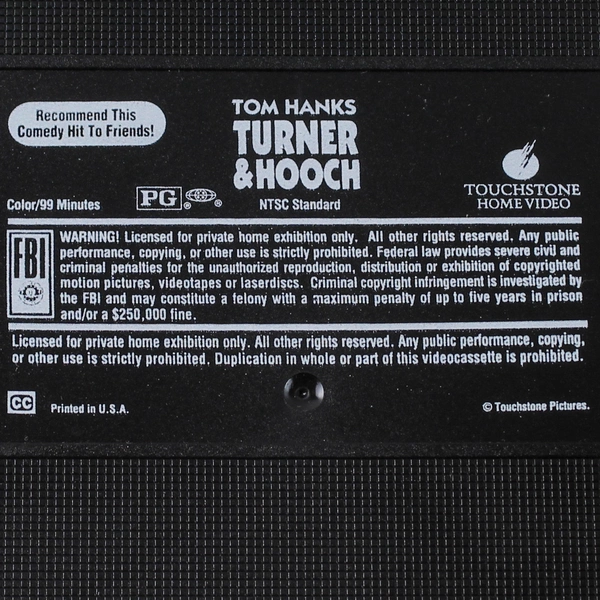 Turner & Hooch VHS 1996 Touchstone Home Entertainment Tom Hanks