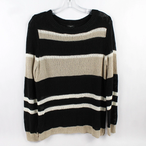 Ann Taylor Loft Black and Beige Open-Knit Sweater Women's Size Petite Large