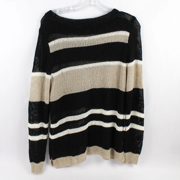 Ann Taylor Loft Black and Beige Open-Knit Sweater Women's Size Petite Large